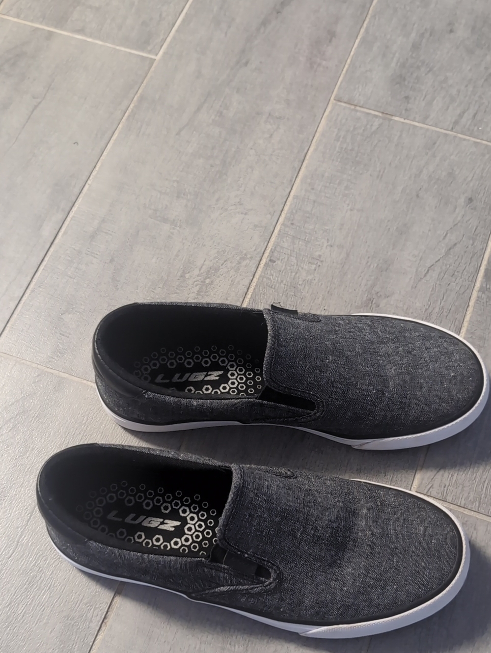 Lugz Boys Slip-On Canvas Loafers in Charcoal and White